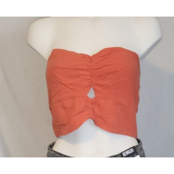 Monteau Los Angeles Orange Crop Top Size XL TubeTop Sleeveless Ruching NWOT - Picture 1 of 5